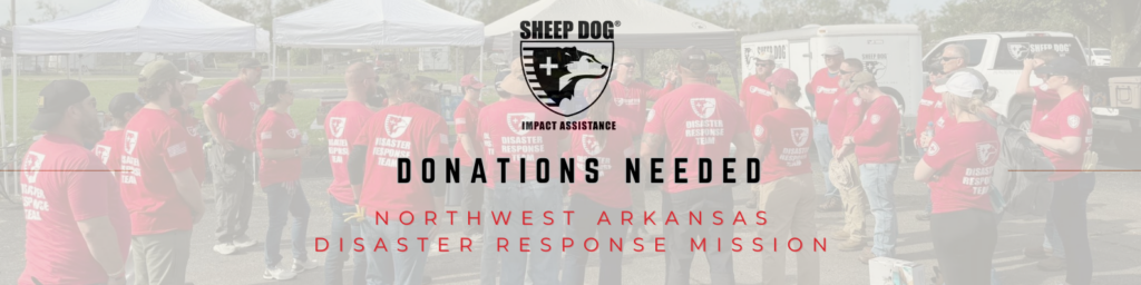 Sheep Dog Impact Assistance (SDIA) exists to engage, assist, and empower Sheep Dogs (military, veterans, and first responders) through Get Off The Couch programming to improve their overall physical and mental well-being.  Through our programs, Sheep Dogs who have suffered similar traumas and experiences gather for camaraderie and opportunities to continue serving, which helps prevent suicides in our military personnel, veteran, and first responder communities.  Our Sheep Dogs will engage with continued service opportunities such as the current Disaster Response Mission (DRM) in Northwest Arkansas.  On these missions, they will get off the couch and assist our NWA community with disaster relief services such as tree removal, roof/home tarping, emergency supplies, and donation distribution.  Our goal is to lead our Sheep Dogs and communities towards post-traumatic growth through our active example. 
