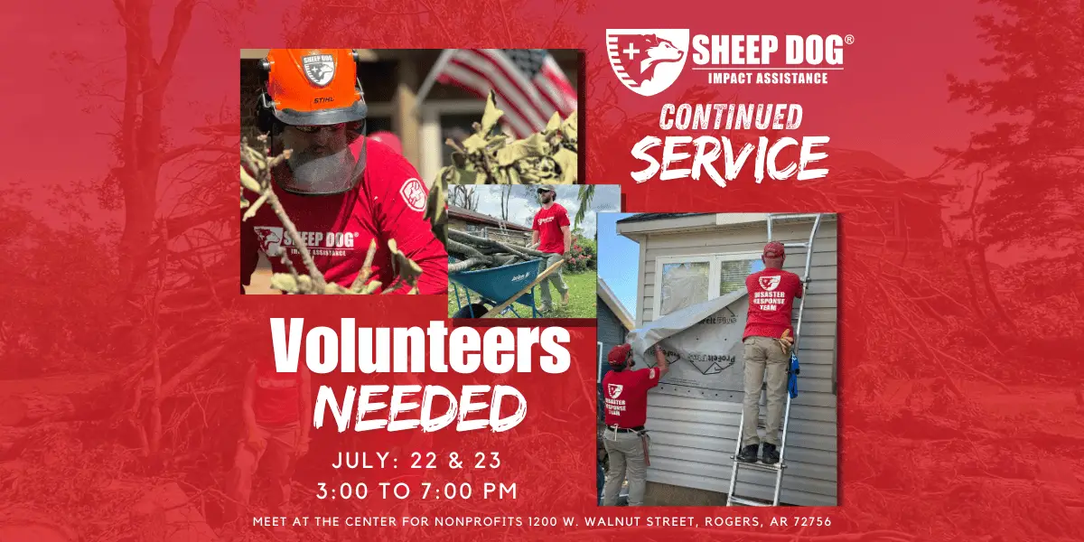 Join Sheep Dog Impact Assistance (SDIA) as we continue our mission to help those affected by recent tornado damage in Northwest Arkansas. Your support is crucial in rebuilding our community and providing much-needed relief to several of our elderly neighbors. No experience is necessary to volunteer! We’ll provide all the training and protective equipment you need. Whether you’re a skilled professional or just eager to help, we welcome everyone to make a difference. Click the link below to👇 https://www.tfaforms.com/5038019 Mission Note: We have surveyed several of the properties and have found that we need heavy equipment on several of them and are looking for experienced operators with tractor or skid steer capabilities.
