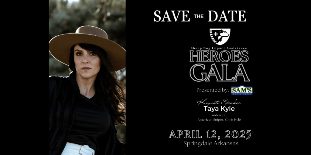 We are beyond thrilled to announce that New York Times bestselling author Taya Kyle will be our keynote speaker at the 2025 Sheep Dog Impact Assistance Heroes Gala. As the widow of the legendary U.S. Navy SEAL sniper Chris Kyle, Taya brings an inspiring message of resilience, courage, and unwavering hope. Join us on Saturday, April 12th, 2025, for an unforgettable evening dedicated to honoring and supporting the heroes who serve our nation. This is more than just a gala—it’s a celebration of selfless service and an opportunity to connect with those who have made extraordinary sacrifices. Stay tuned for exciting updates on the venue, tickets, and special guest appearances—you won’t want to miss this remarkable event!